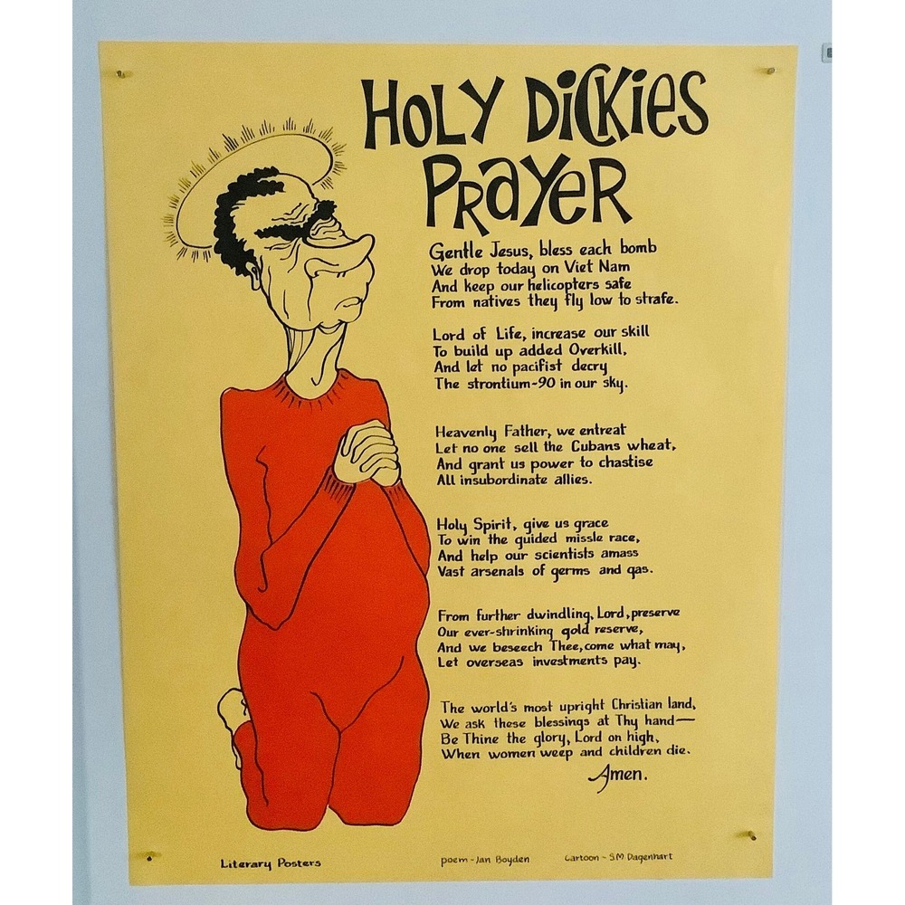 Original 70's Vietnam War Caricature of Richard Nixon Prayer 22.5" X 28.5"